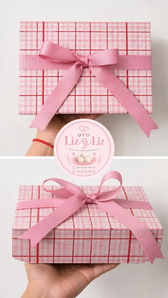 Caja de regalo a cuadros rosas con listón